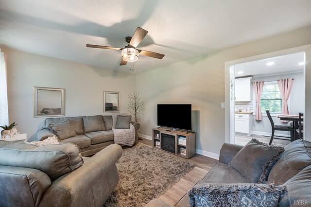 387 Stage Rd, Amherst, VA 24521 - living room with a ceiling fan, light wood-type flooring, and recessed lighting