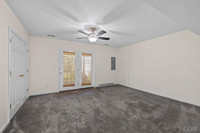 1036 Middle View Dr, Forest, VA 24551 - carpeted empty room featuring a ceiling fan, electric panel, baseboard heating, and a textured ceiling