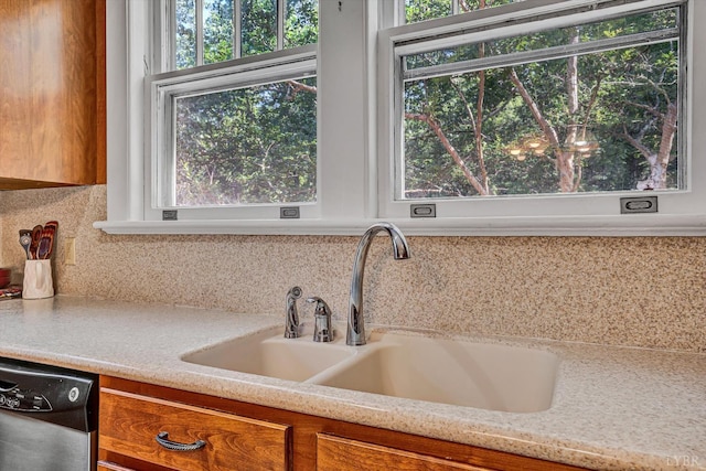 519 Belvedere St, Lynchburg, VA 24503 - kitchen featuring dishwasher, brown cabinets, and backsplash
