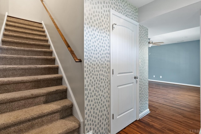 202 Bonterra Pl, Lynchburg, VA 24501 - stairway featuring wood finished floors and a ceiling fan