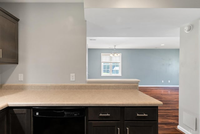 202 Bonterra Pl, Lynchburg, VA 24501 - kitchen featuring black dishwasher, dark wood-style flooring, and light countertops