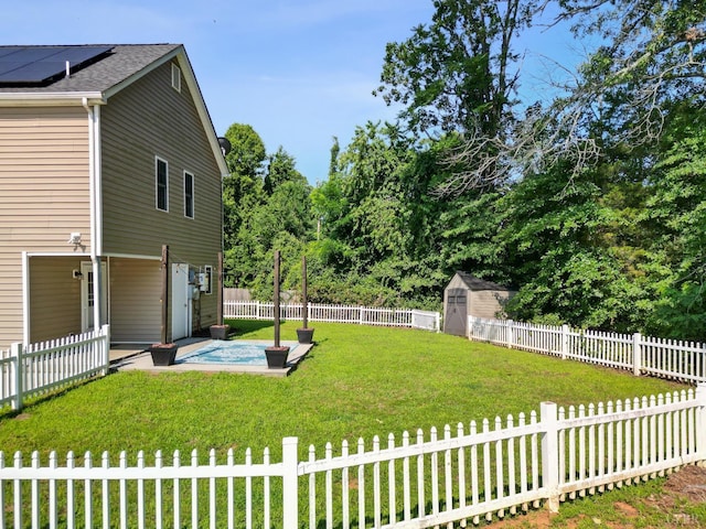 202 Bonterra Pl, Lynchburg, VA 24501 - fenced backyard with a shed, a patio area, and view of wooded area