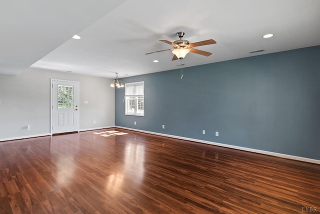 202 Bonterra Pl, Lynchburg, VA 24501 - unfurnished room featuring ceiling fan, wood finished floors, a chandelier, and recessed lighting