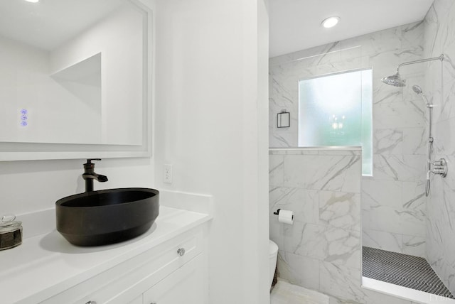 2212 Rivermont Ave, Lynchburg, VA 24503 - full bathroom featuring a marble finish shower, vanity, and recessed lighting