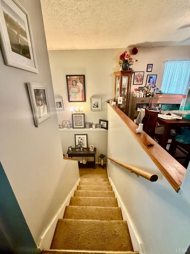 1119 Tyree St, Lynchburg, VA 24504 - stairs featuring a textured ceiling and carpet floors