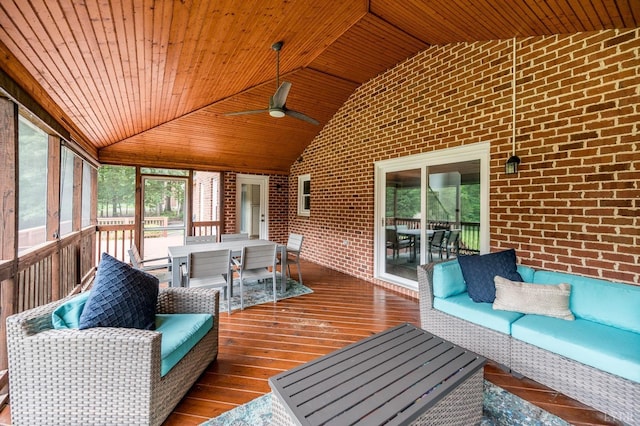 102 Stirling Ct, Forest, VA 24551 - sunroom with an outdoor hangout area, vaulted ceiling, healthy amount of natural light, ceiling fan, and outdoor dining area