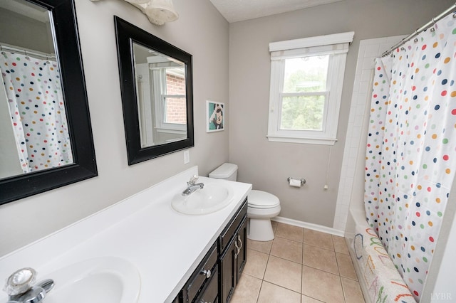 102 Stirling Ct, Forest, VA 24551 - bathroom featuring double vanity, tile patterned floors, and shower / bathtub combination with curtain