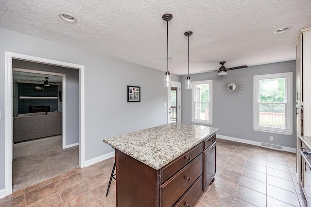 102 Stirling Ct, Forest, VA 24551 - kitchen with ceiling fan, healthy amount of natural light, dark brown cabinets, and a textured ceiling