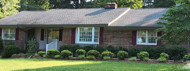 160 Stone Rd, Rustburg, VA 24588 - ranch-style house with a chimney, brick siding, and a shingled roof