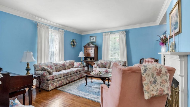 740 W 2nd N St, Morristown, TN 37814 - living room featuring ornamental molding, a fireplace, and wood finished floors
