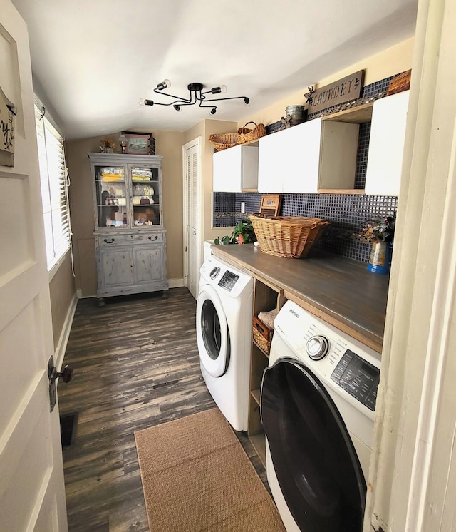 740 W 2nd N St, Morristown, TN 37814 - clothes washing area with laundry area, baseboards, dark wood-style flooring, and washing machine and clothes dryer