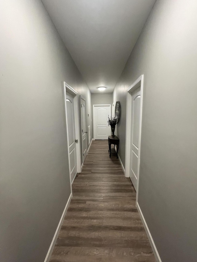 corridor with dark hardwood / wood-style flooring