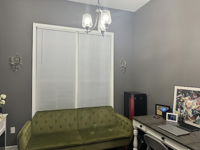 office featuring a chandelier