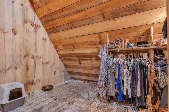 walk in closet with lofted ceiling