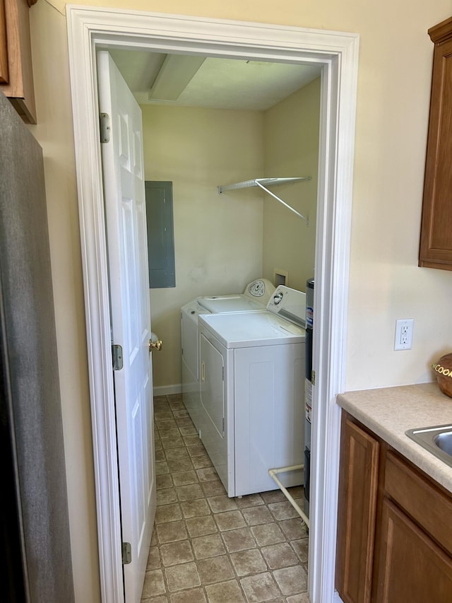 1623 Monte Vista Dr, Sevierville, TN 37862 - clothes washing area with electric panel and washing machine and dryer