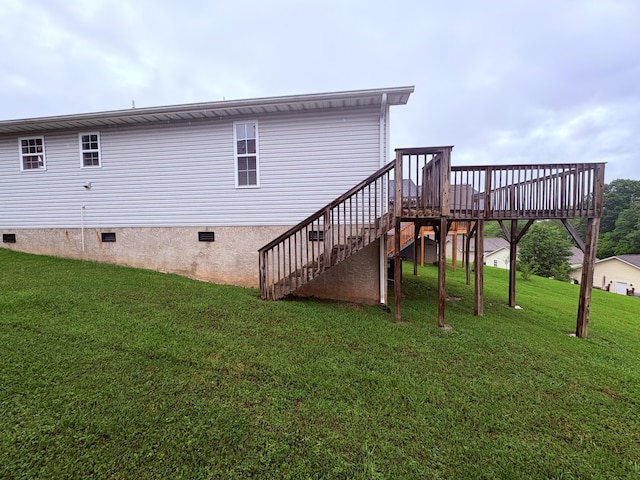 1623 Monte Vista Dr, Sevierville, TN 37862 - rear view of house featuring crawl space, stairway, a yard, and a wooden deck