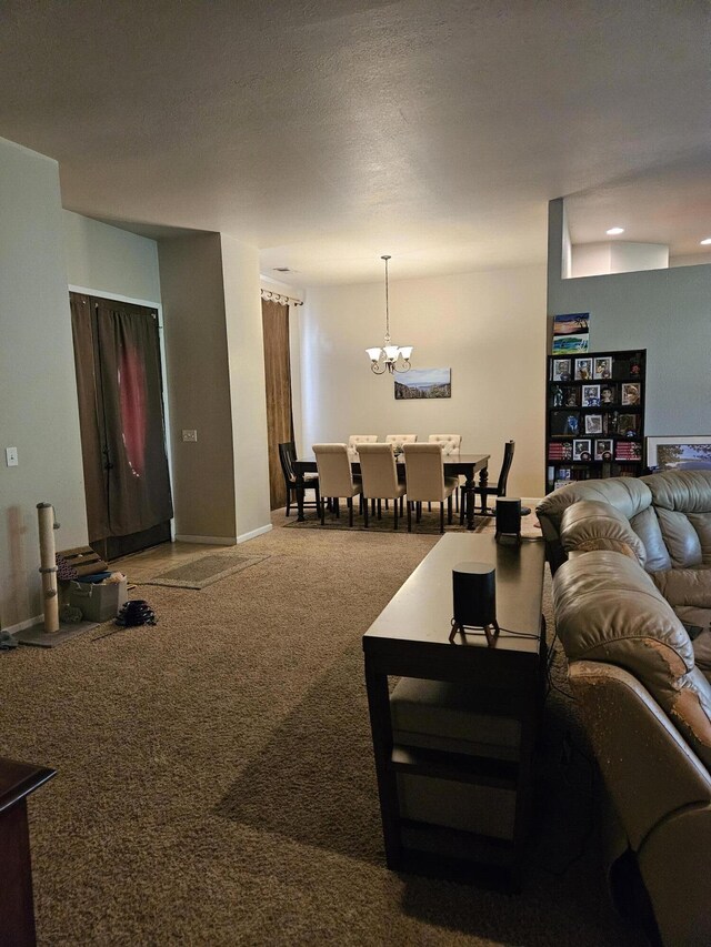 9360 Gabrielle Rd, Strawberry Plains, TN 37871 - carpeted living room with baseboards and a notable chandelier