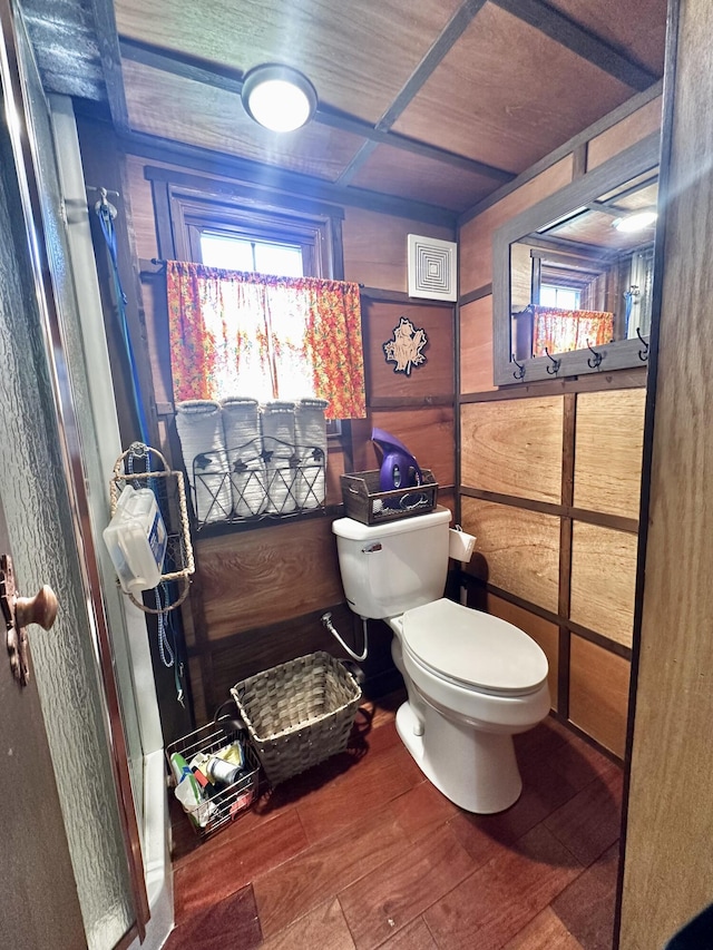 4140 Chavis Rd, Cosby, TN 37722 - bathroom with a shower stall, wood finished floors, wood ceiling, and wood walls