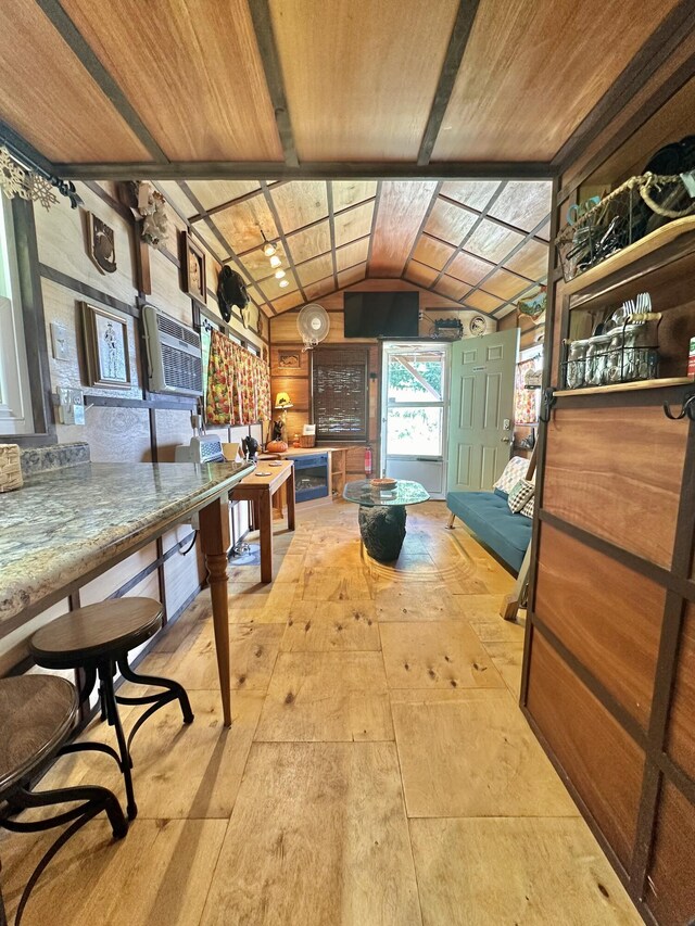 4140 Chavis Rd, Cosby, TN 37722 - miscellaneous room with lofted ceiling, wood-type flooring, and wooden ceiling