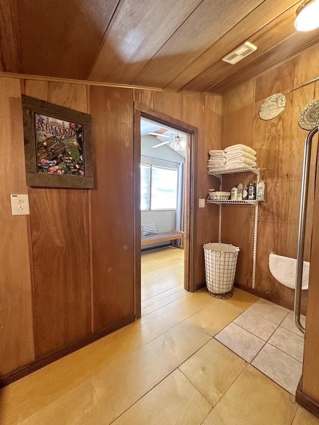 4140 Chavis Rd, Cosby, TN 37722 - corridor with wooden walls, tile patterned floors, and wood ceiling