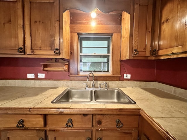4140 Chavis Rd, Cosby, TN 37722 - kitchen with tile counters and brown cabinets