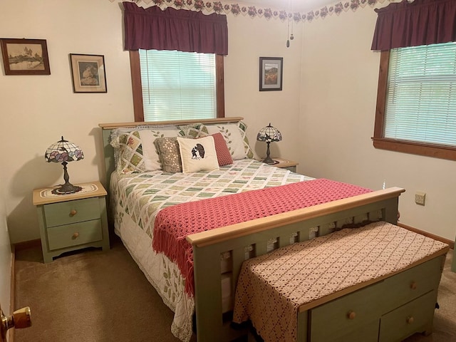 bedroom with dark carpet