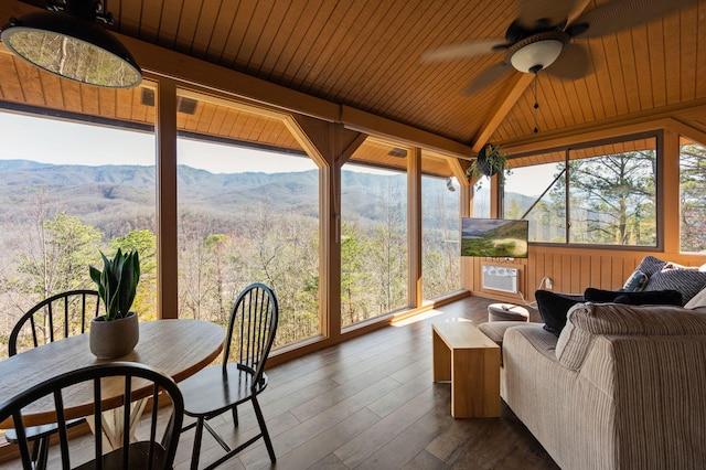 449 Lucerne Way, Gatlinburg, TN 37738 - sunroom with wood ceiling, a ceiling fan, and vaulted ceiling