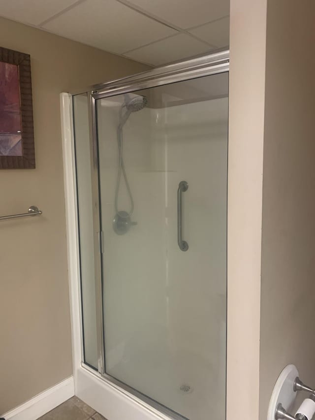 bathroom featuring tile patterned floors and walk in shower