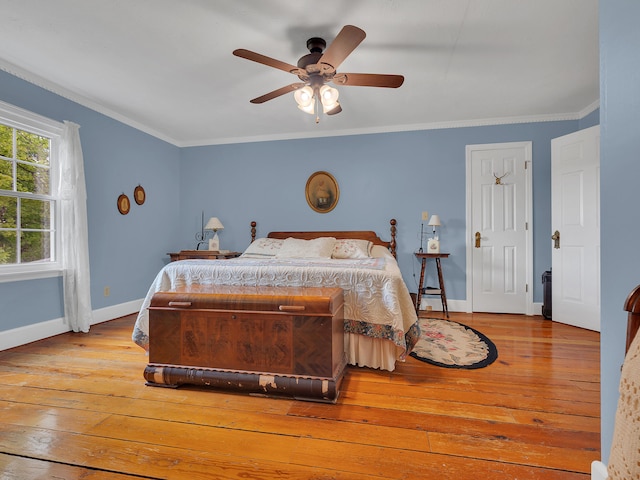 6525 Idumea Rd, Corryton, TN 37721 - bedroom featuring wood-type flooring, baseboards, ornamental molding, and ceiling fan
