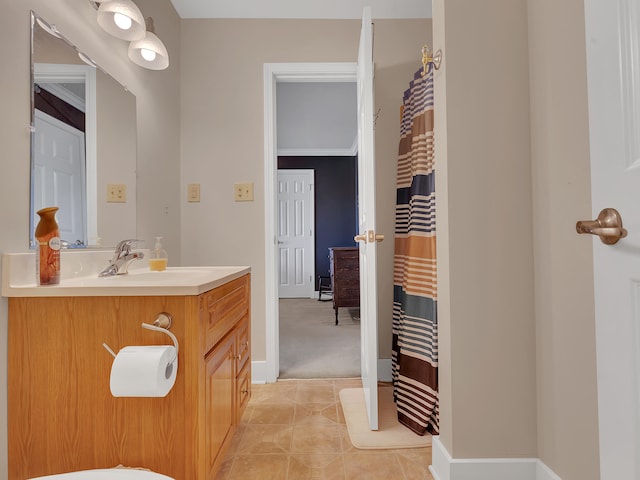 6525 Idumea Rd, Corryton, TN 37721 - full bathroom with vanity, tile patterned flooring, baseboards, and curtained shower