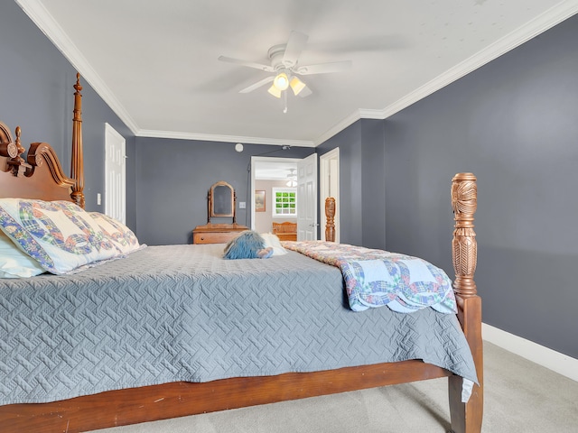 6525 Idumea Rd, Corryton, TN 37721 - carpeted bedroom with ornamental molding, ceiling fan, and baseboards