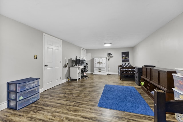 interior space with dark wood-type flooring