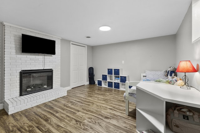 interior space featuring a fireplace and hardwood / wood-style flooring