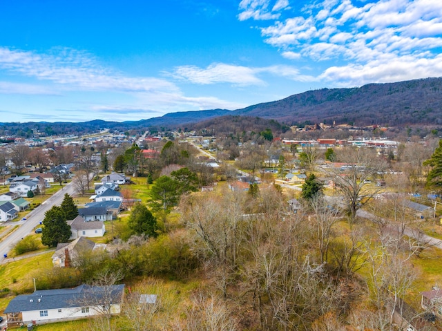 aerial view featuring a mountain view and a residential view