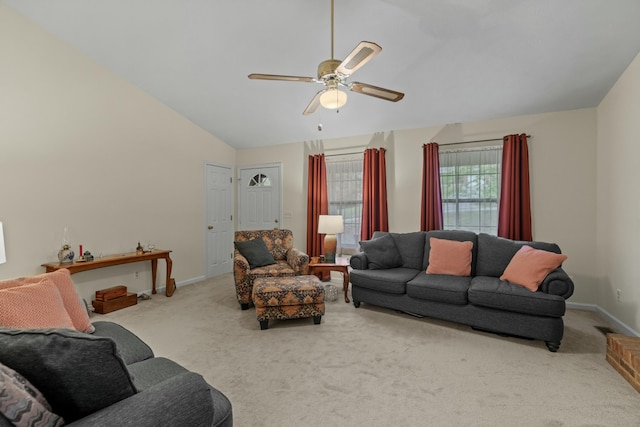 961 Woodway Dr, Morristown, TN 37814 - living room with ceiling fan, baseboards, vaulted ceiling, and carpet floors