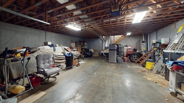 garage featuring water heater