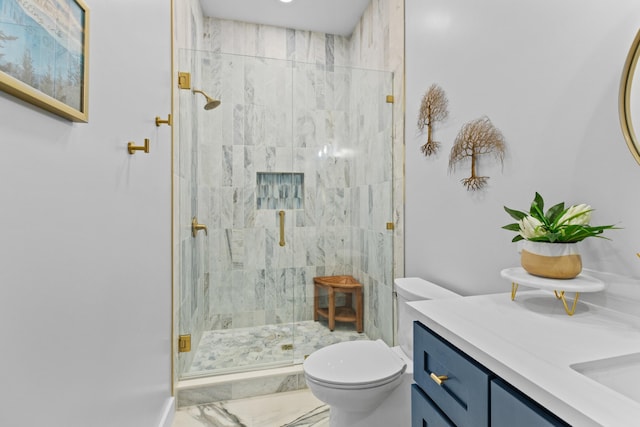 1670 Bays Mountain Rd, New Market, TN 37820 - full bath featuring vanity, toilet, marble finish floor, and a shower stall