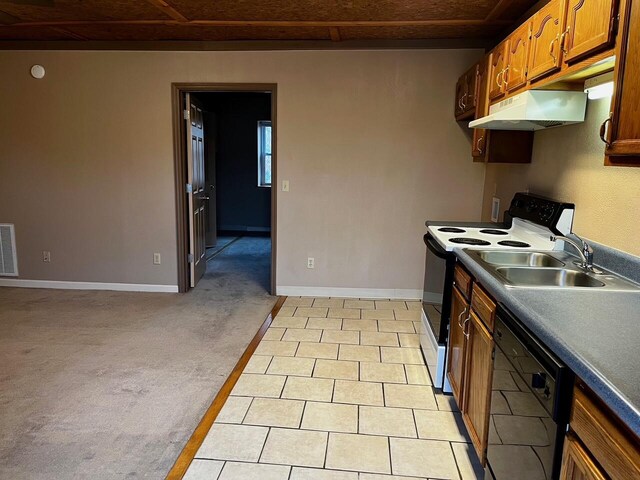 2481 Elk Way, Newport, TN 37821 - kitchen featuring under cabinet range hood, dishwasher, electric range, a sink, and brown cabinetry
