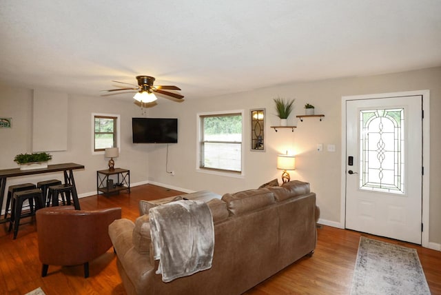 2368 Hall Rd, Dandridge, TN 37725 - living area featuring healthy amount of natural light, wood finished floors, and ceiling fan