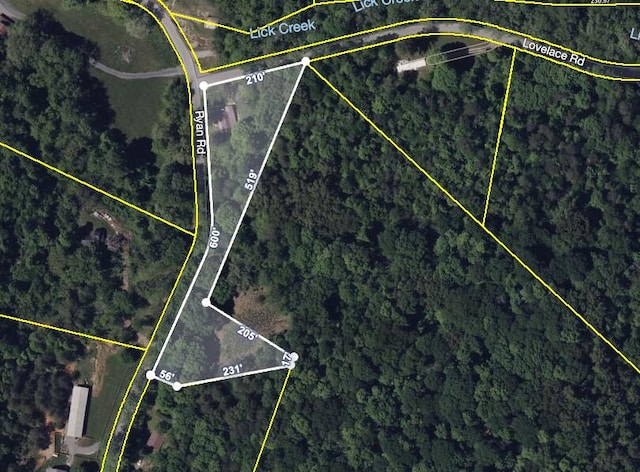1340 Ryan Rd, Fall Branch, TN 37656 - aerial view of property's location featuring property parcel outlined