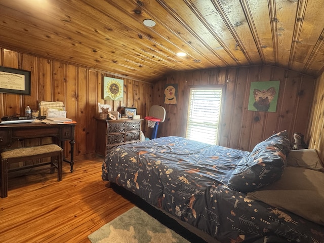 3207 Dove Ln, White Pine, TN 37890 - bedroom with lofted ceiling, hardwood / wood-style flooring, wooden walls, and wood ceiling
