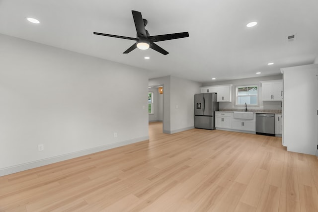 2490 Stream View Ln, Morristown, TN 37814 - unfurnished living room with a ceiling fan, recessed lighting, and light wood-type flooring