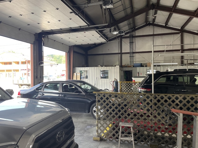 garage with a garage door opener