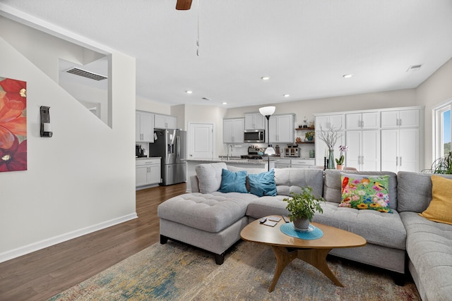 3059 Berna Way, Morristown, TN 37814 - living area featuring dark wood-type flooring, recessed lighting, and ceiling fan