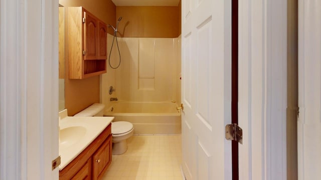 full bathroom featuring shower / tub combination, vanity, and toilet