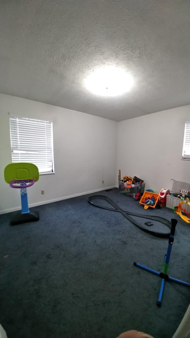 additional living space featuring carpet flooring and a textured ceiling