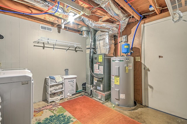 utilities with washing machine and dryer and electric water heater