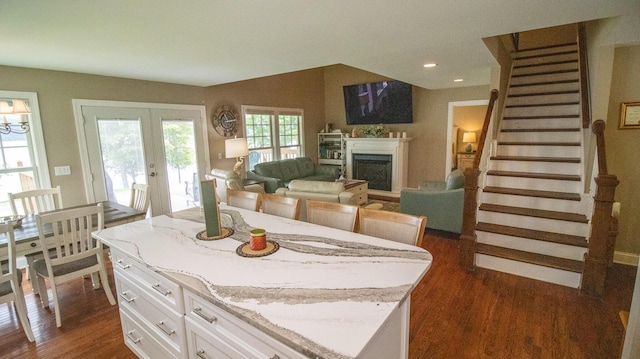 976 Bridgeview Hills Dr, Dandridge, TN 37725 - dining room featuring french doors, dark wood-style floors, stairway, a fireplace, and recessed lighting