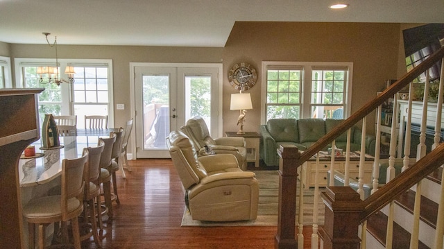 976 Bridgeview Hills Dr, Dandridge, TN 37725 - living area featuring wood finished floors, healthy amount of natural light, a chandelier, and recessed lighting
