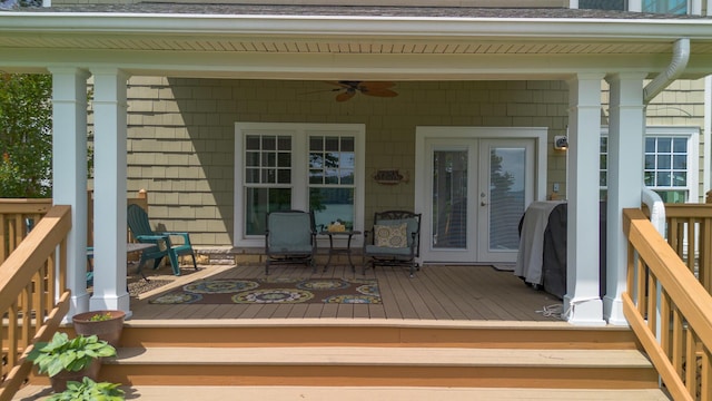 976 Bridgeview Hills Dr, Dandridge, TN 37725 - wooden deck with ceiling fan and french doors